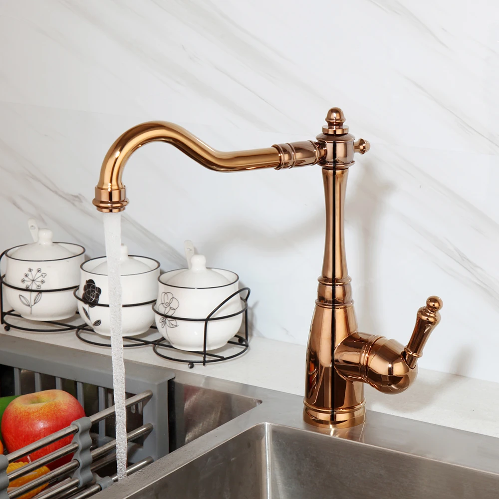 

YANKSMART Rose Gold Kitchen Faucet Single Handle Deck Mounted Baisn Sink Faucet Spray Mixer Water Tap Swivel Faucets Kitchen