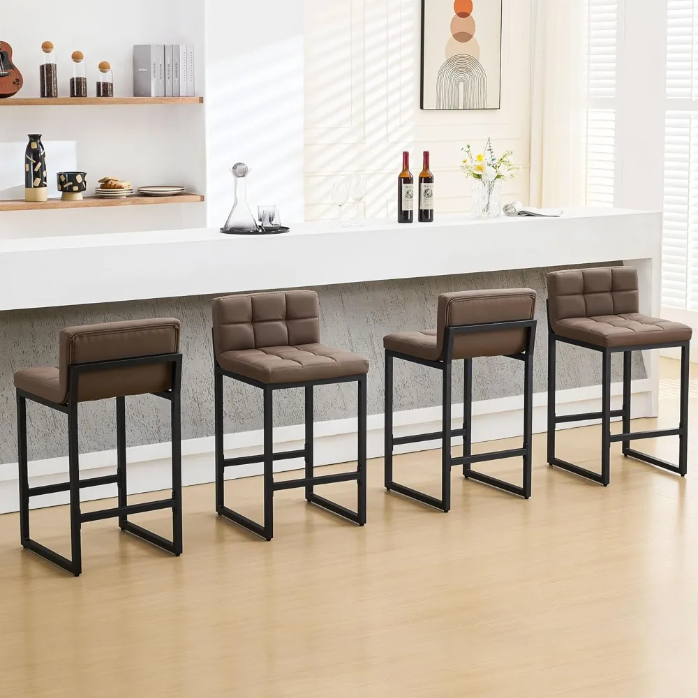 

Counter Height Bar Stools Set of 4, Upholstered Barstools with Back, Bar Chairs with Thickened Metal Legs, Customized