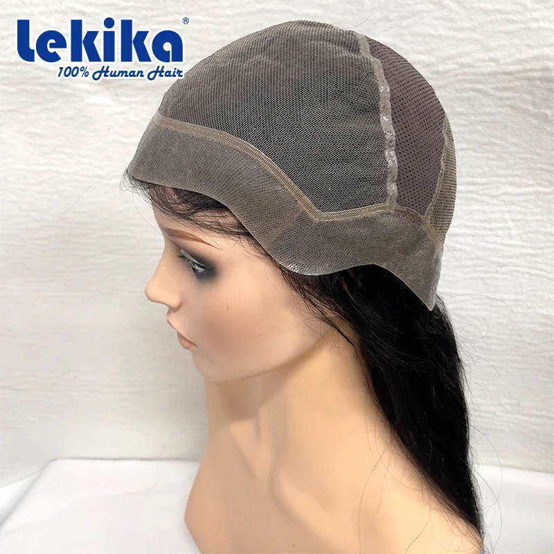 Elastic Net Mesh Cap for Women Pu Around 100% Human Man Hair Wigs Breathable Topper Hairpieces 22 inch System for Women