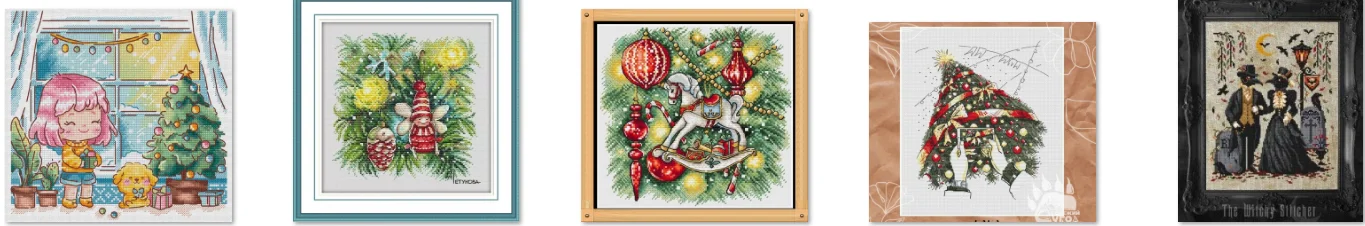Embroidery Cross Stitch Kits Craft DIY Needlework Cotton Canvas --Christmas Tree and Rocking Horse Cross Stitch Set