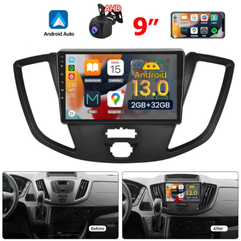 Car Stereo Radio GPS Multimedia Navigation 9in Android 13 2+32G Fit For Carplay Car Radio For Ford Transit Custom 2013 - 2019