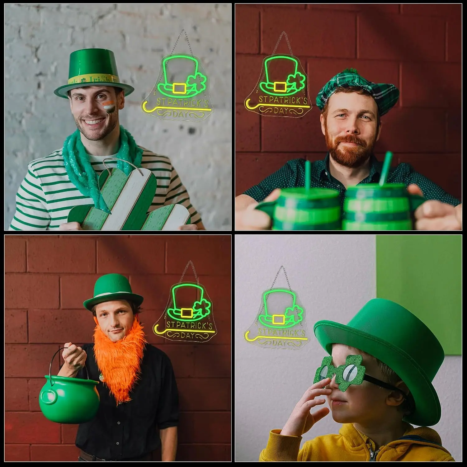

Hat Clover Neon Sign Shaped St. Patrick's Day Neon Lights For Wall Decor Irish Hat Boys Bedroom Living Room Man Cave Party Club