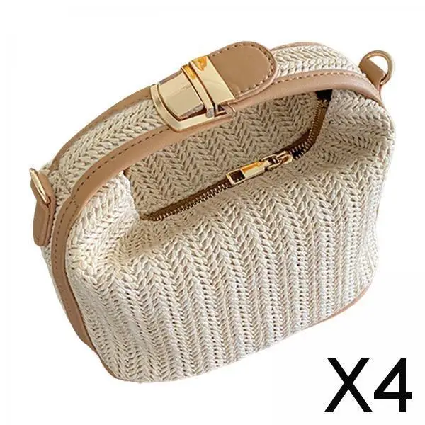 

4x Women Woven Bag Stylish Bohemian Tote Shoulder Bags Casual Handmade Weaving