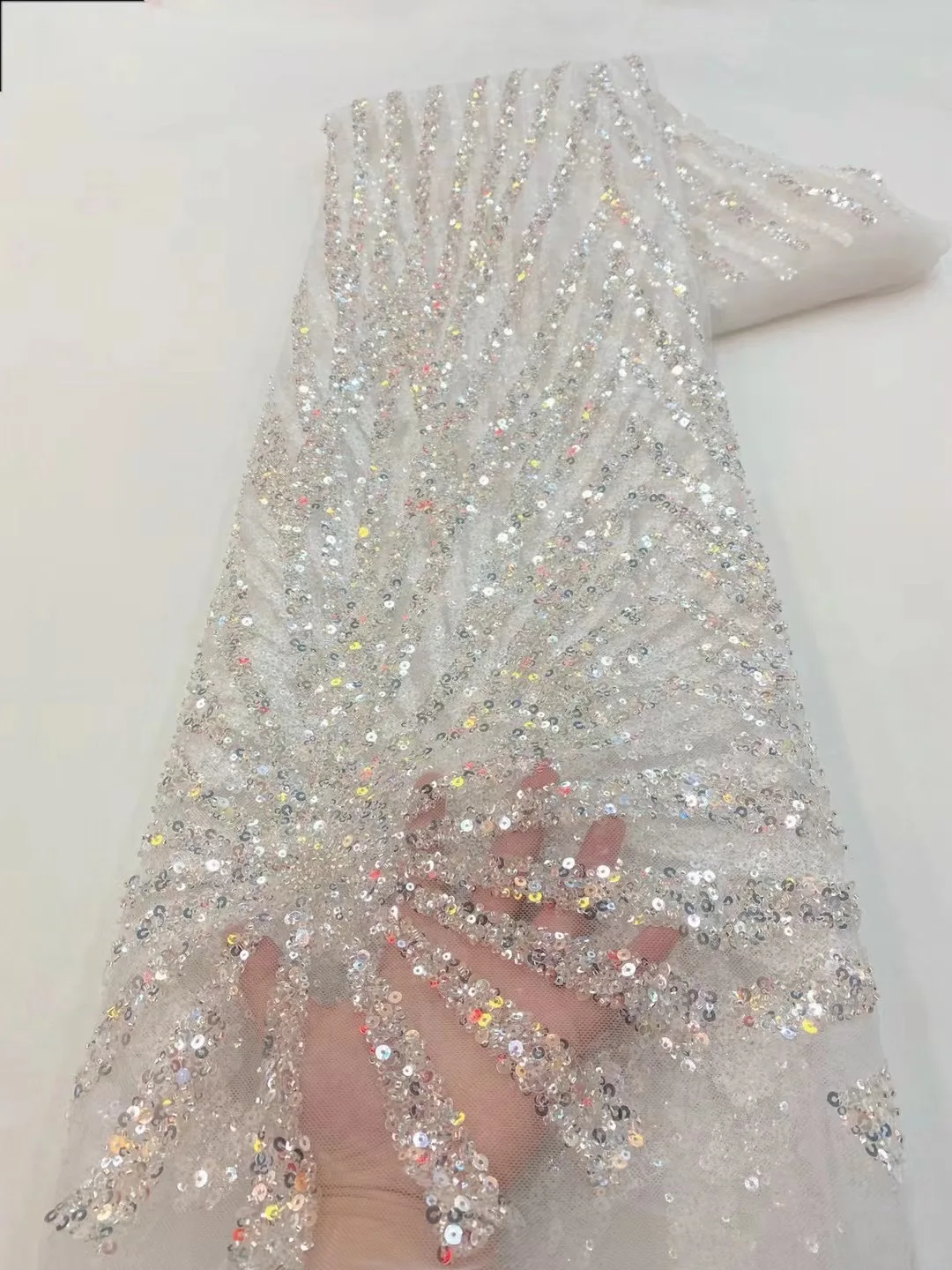 

Latest Nigerian Sequins Lace Fabric 2023 High Quality Tube Beads Embroidery Tulle Lace Fabric African Dresses for Women HXZ5710