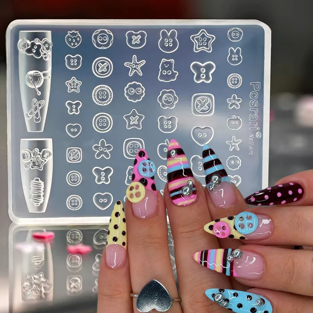 1Pcs Kawaii Buttons Small Model Silicone Nail Art Mold 3D Acrylic Multi Shapes Button Nail Charm Nail Gel Template DIY Nail Tool