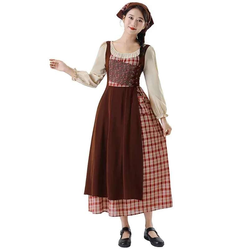 

Halloween Farm Girl Manor Maid Role Playing Costume Medieval Halloween Costume Carnival Party Strap Dress Parent Child Costume