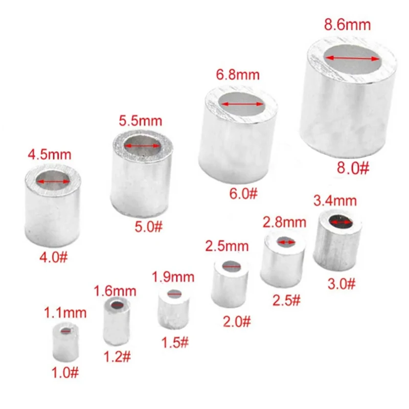 5/10/25/50/100/200/500 stücke Aluminium Hülse Draht Crimp Hülse Draht Aderendhülsen Cord Lock Aluminium Kabel Stopper Crimp Seil Hardware – Detail 6