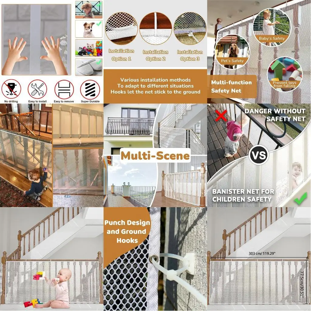 

Banister Guard White Mesh Baby Safety Stairs Thicken Net Child Proofing Balcony Staiway Railing Protective Net 10ft x L8RB
