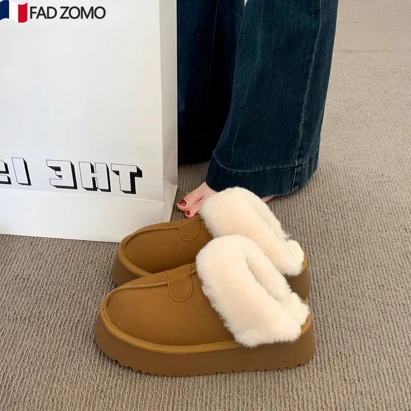 

Женские зимние тапочки FAD Z Thi Bot с меховой подкладкой, повседневные уличные тапочки с резиновой подошвой, нескользящая молодежная обувь