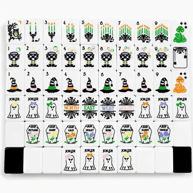 American Mahjong Tile Ruler Acrylic Transparent Anti Slip Halloween Theme 2 in 1 Custom Pusher Model 13