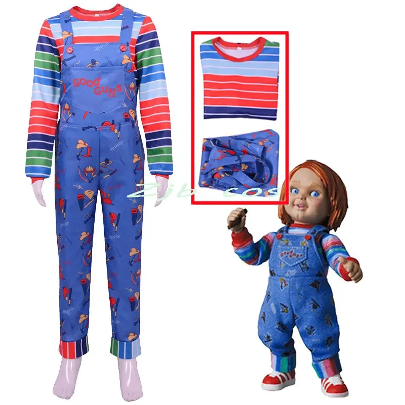 Anime Cosplay Chucky Costume Scary Child Adult Jumpsuits Halloween Horror Clothing For Kids Girls Party Mask Costumes Prop view 2