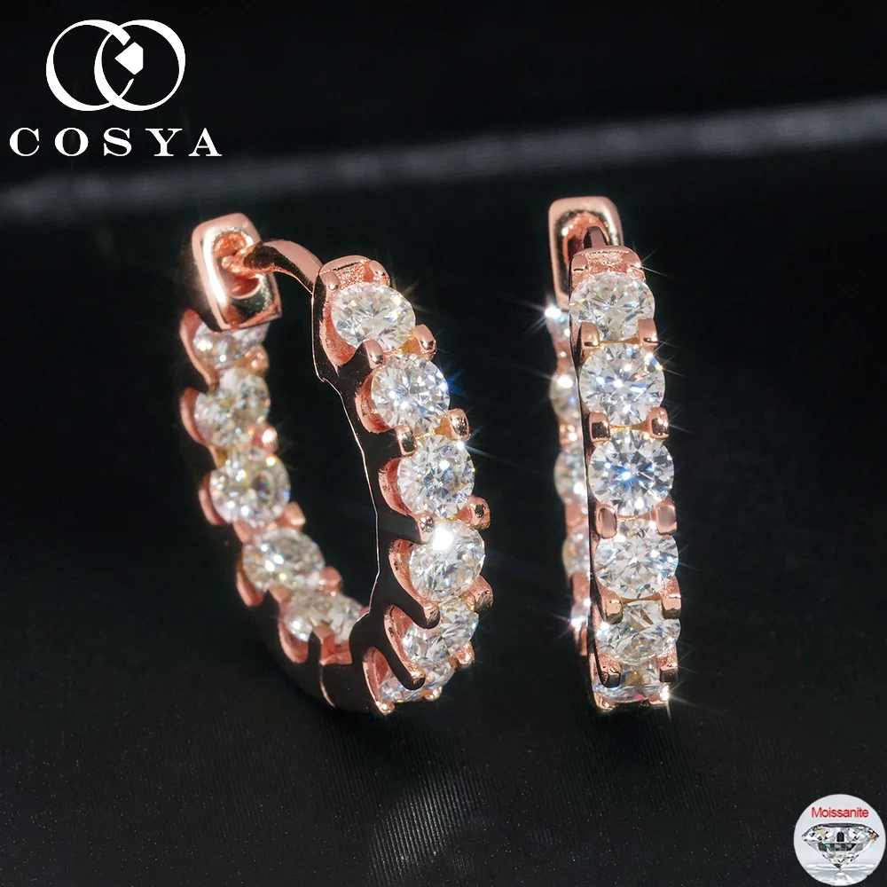 COSYA 2.6cttw Full Moissanite Hoop Earrings for Women S925 Silver D Color VVS Solid Lab Diamond Sparkling Fine Jewelry Gift