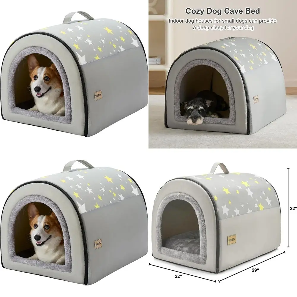 

Складная кровать-домик для собак 2-в-1, XL, серая палатка-лежанка с пещерой для средних собак весом до 18 кг