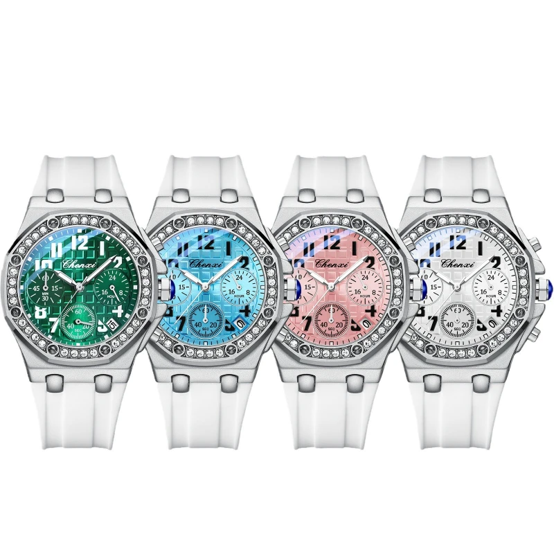 CHENXI 913 Multi Functional Diamond Encrusted Women's Watch Chronograph Waterproof Luminous Women Watches Luxury Reloj Mujer