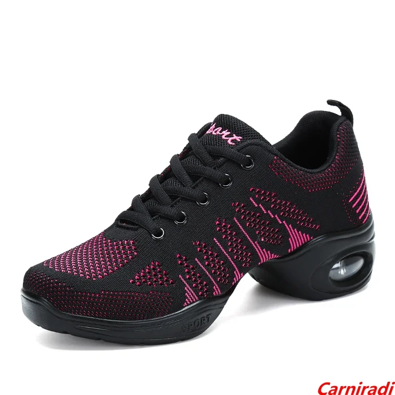 Zapatos de baile con amortiguación de fondo grueso para mujer, zapatillas deportivas suaves, informales de Jazz, cestas de entrenamiento, trotar,