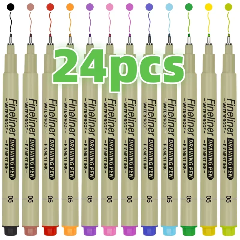 24pcs Fine Point Pen Set - Lightweight Durable Plastic Drawing Pens with Ink for Line Art, Sketching, Journaling, Dot Art, Cartooning - Ideal for Artists, Office Use – Perfect for Professional Artistic Use