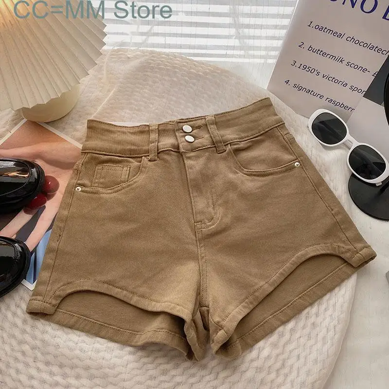 Nuovi pantaloncini neri per le donne pantaloncini a gamba larga moda coreana a vita alta pantaloncini Casual a 2 bottoni da donna da ufficio