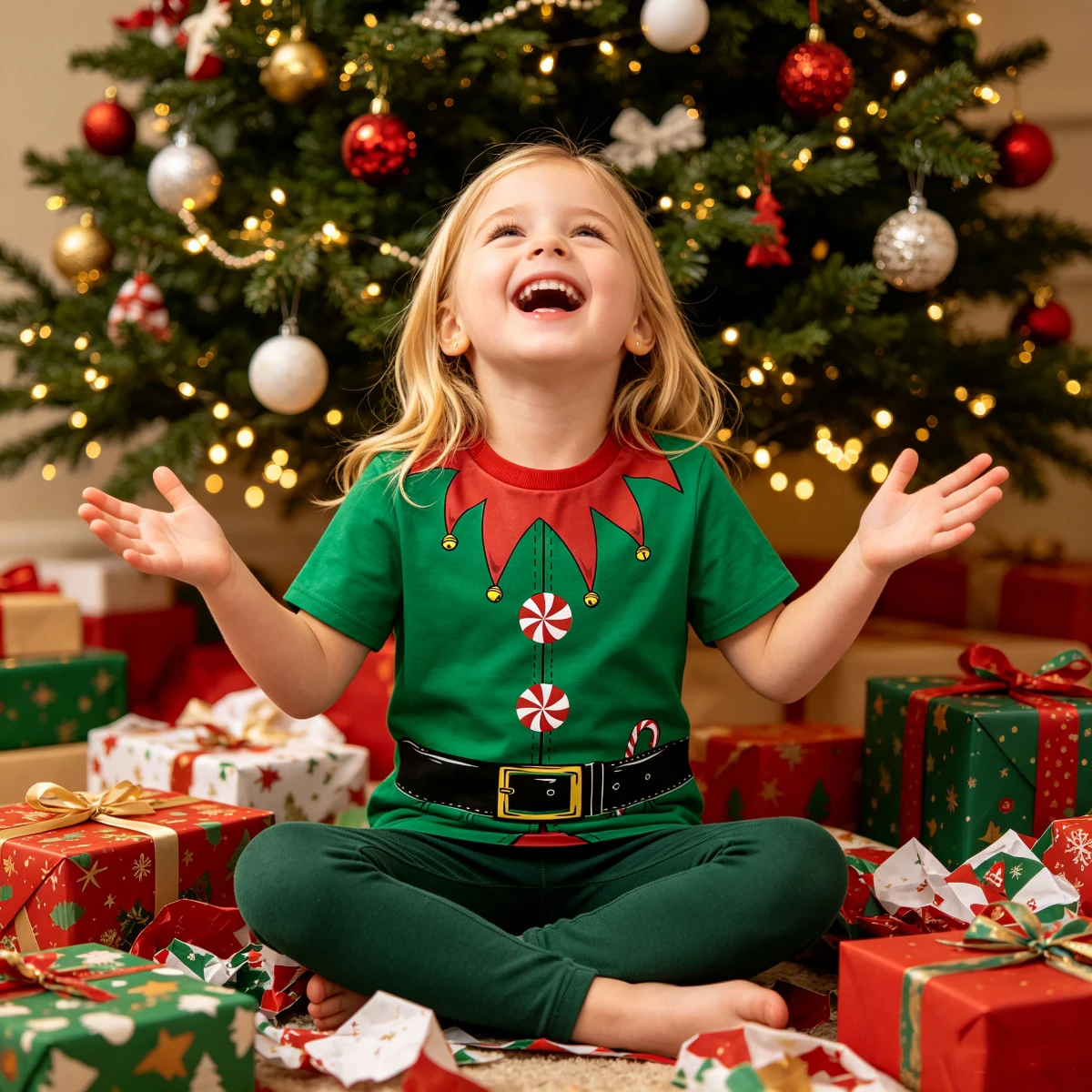 Toddler Christmas Elf T Shirt Boys Girls T-Shirt Kids Clothes Green Elf Print Tee Holiday Casual Tops 2-5 Years