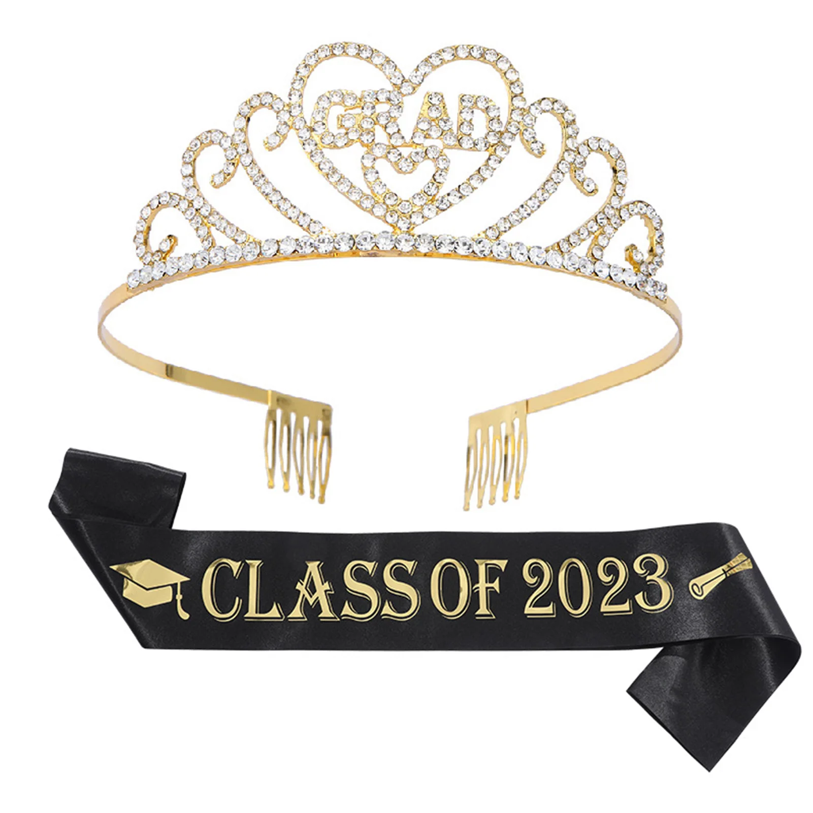 Sparkling Graduation Sash & Tiara Set Dazzling Crowns with Combs Stamped Letter Sashes Female Happy Graduation Accessories