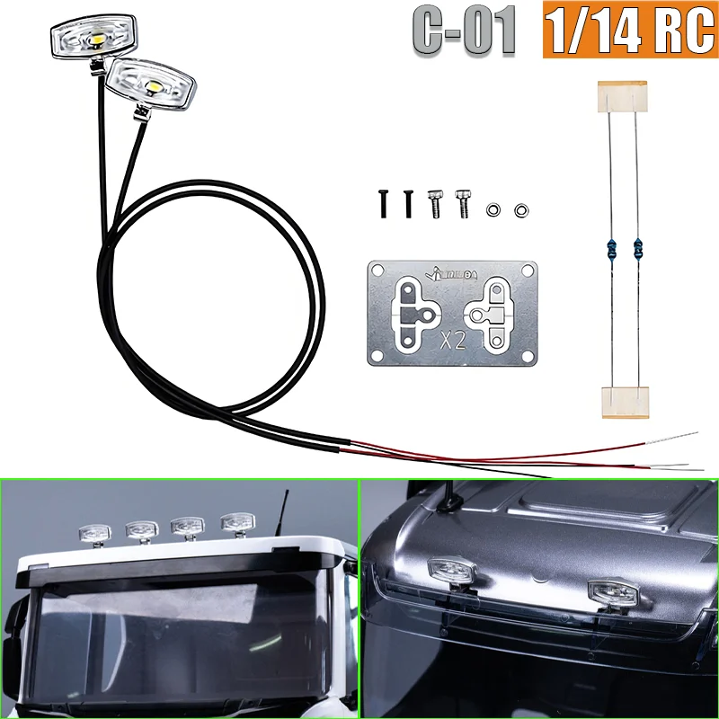 JUWUBA LED 3V Roof Light Spotlight for 1:14th Scale Tamiya RC Truck for SCANIA 770S R620 for VOLVO Arocs MAN TGX Car Accessories