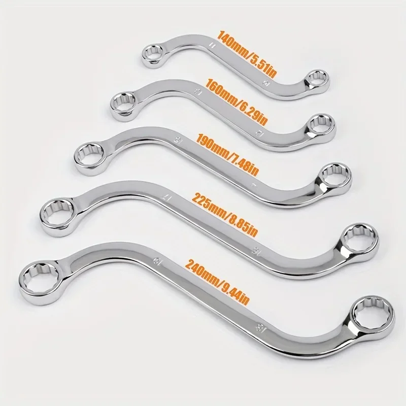 5PCS/set Double End Plum Blossom S-shaped Plum Blossom Wrench C-shaped Double Ring Plate Bent Handle Bi-directional