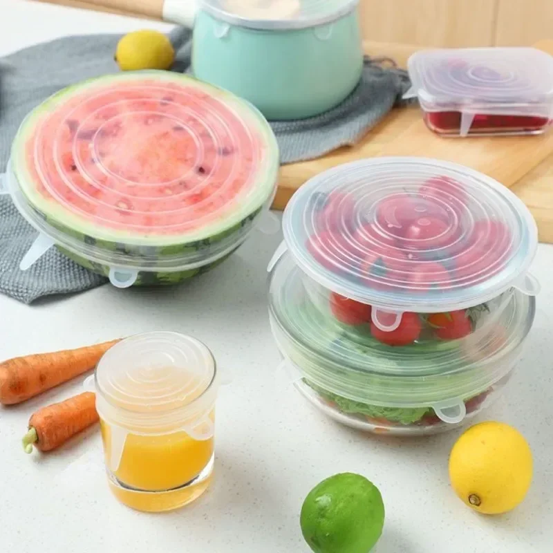 6pcs Food Silicone Cover Food Storage Preservation Sealable Bowl Stretch Lid Reusable Kitchen Refrigerator Storage Supplies