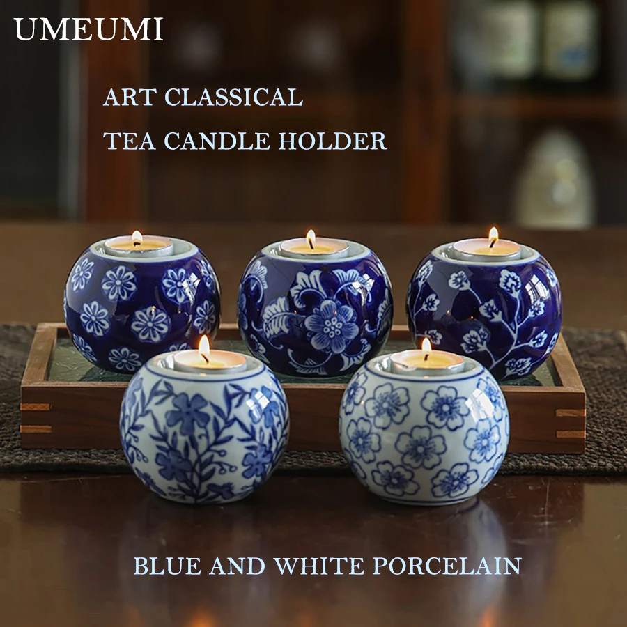 Blue and white porcelain retro ceramic candle holder romantic candlelight dinner wedding photography props decorative ornaments