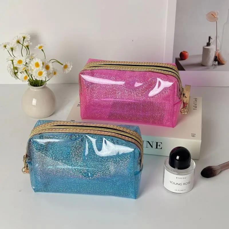 Glitzernde, transparente, wasserdichte Kosmetiktasche aus PVC mit großem Fassungsvermögen für Reisen und Toilettenartikel – Detail 4