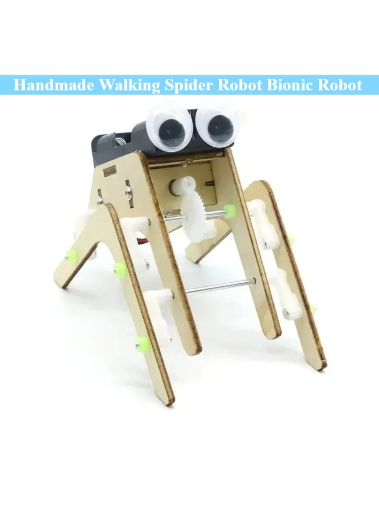 Handgemaakte Walking Spider Robot Bionische Robot DIY Monteer Model Wetenschap Technologie Onderwijs Experiment Kit Houten Verlengen DIY - afbeelding 2