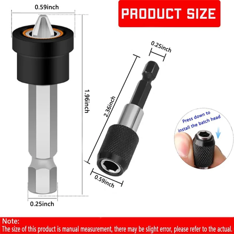 B-Est 5 قطع من أداة ضبط برغي الحوائط الجافة المغناطيسية الممتازة - لقم PH2 لبرغي الألواح الجصي 1/4 بوصة لقمة تحديد المواقع السداسية