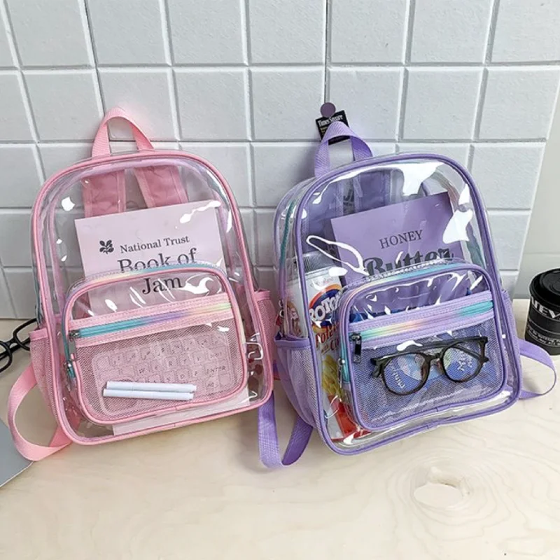 New Mini Transparent Backpack Fashion Student Jelly PVC Clear Travel Knapsack Summer Waterproof Beach Versatile Storage Rucksack