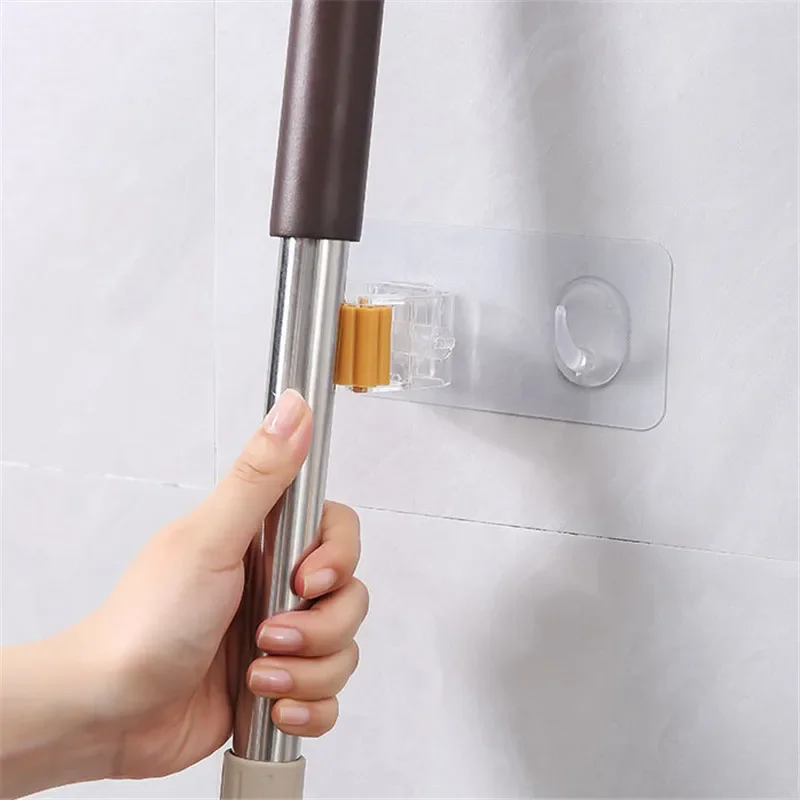 

Toilet Wall Bathroom Strong Traceless Nail Free Kitchen Mop Rack Hook Broom Clip Transparent Adhesive Hook Without Punching