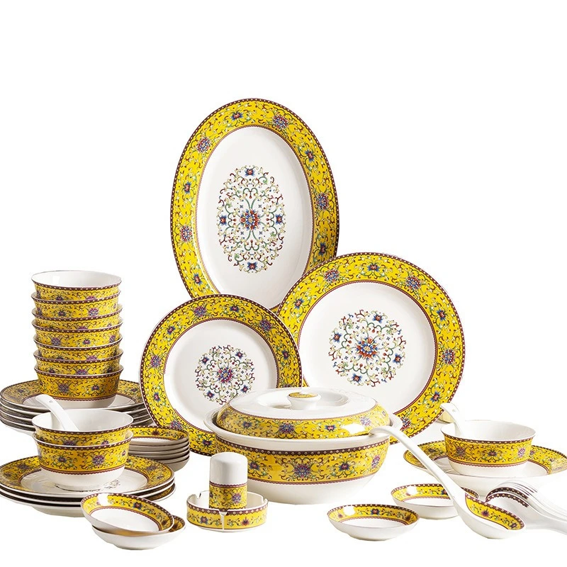 

Jingdezhen, gold enamel color, dishes, tableware sets, Chinese style, household, hotel, clubhouse, high-end, bone china plates