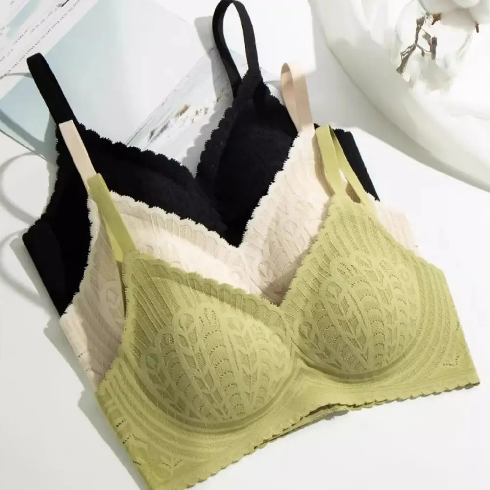 

Comfortable Mesh Wireless Deep V Bra Anti-sagging Lingerie Lace Push Up Bra Thin Shockproof Underwear Women Gifts