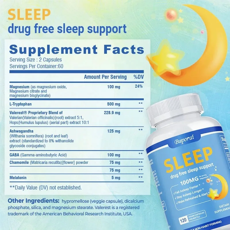 Sleep Supplement 100MG - Provides Energy, Reduces Stress and Anxiety, Improve Insomnia, Healthy Sleep Cycle, Enhances Immunity