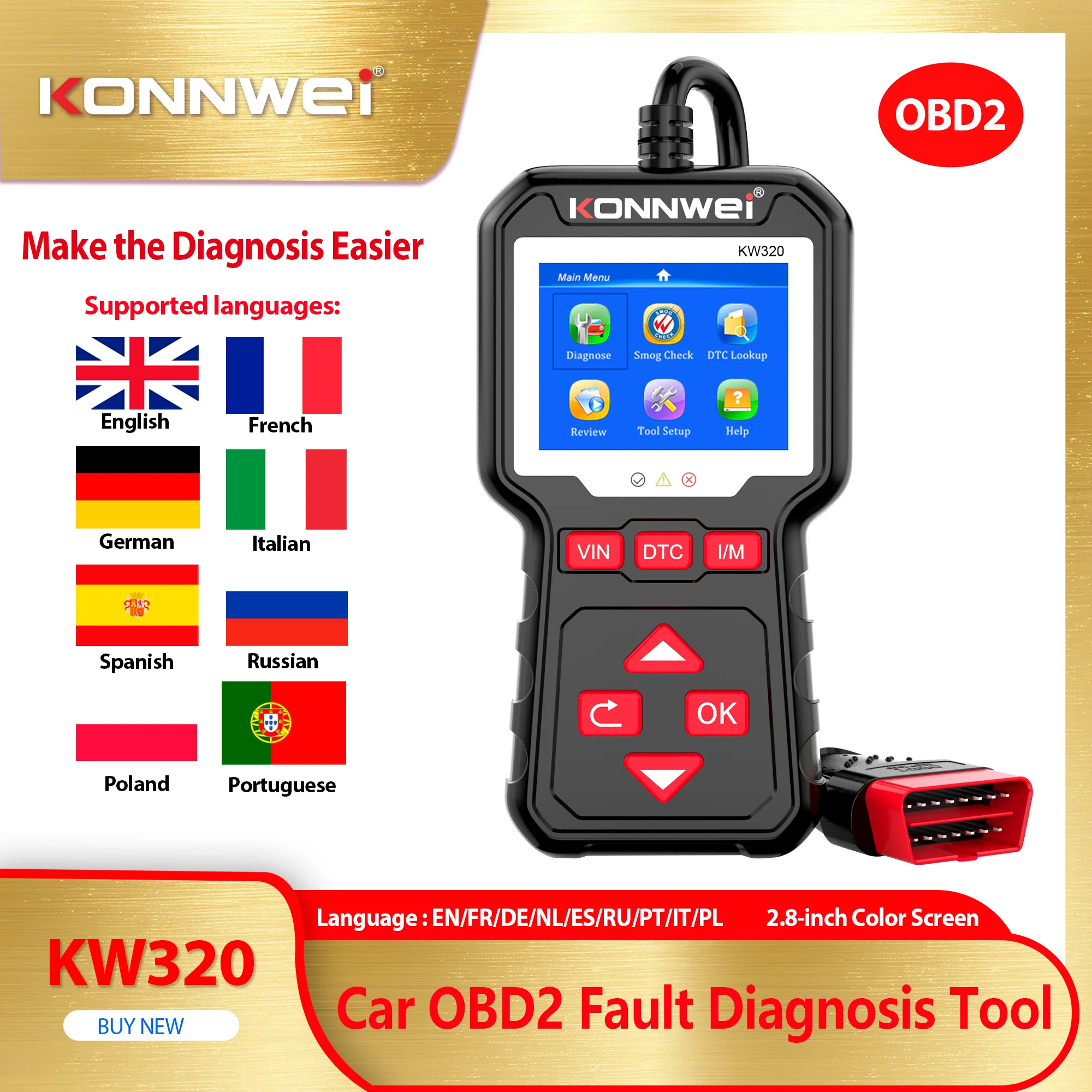 

Автосканер KONNWEI KW320 2026 года: профессиональный диагностический инструмент OBD2/EOBD для чтения и удаления кодов неисправностей, отслеживания данных в реальном времени, поиска DTC