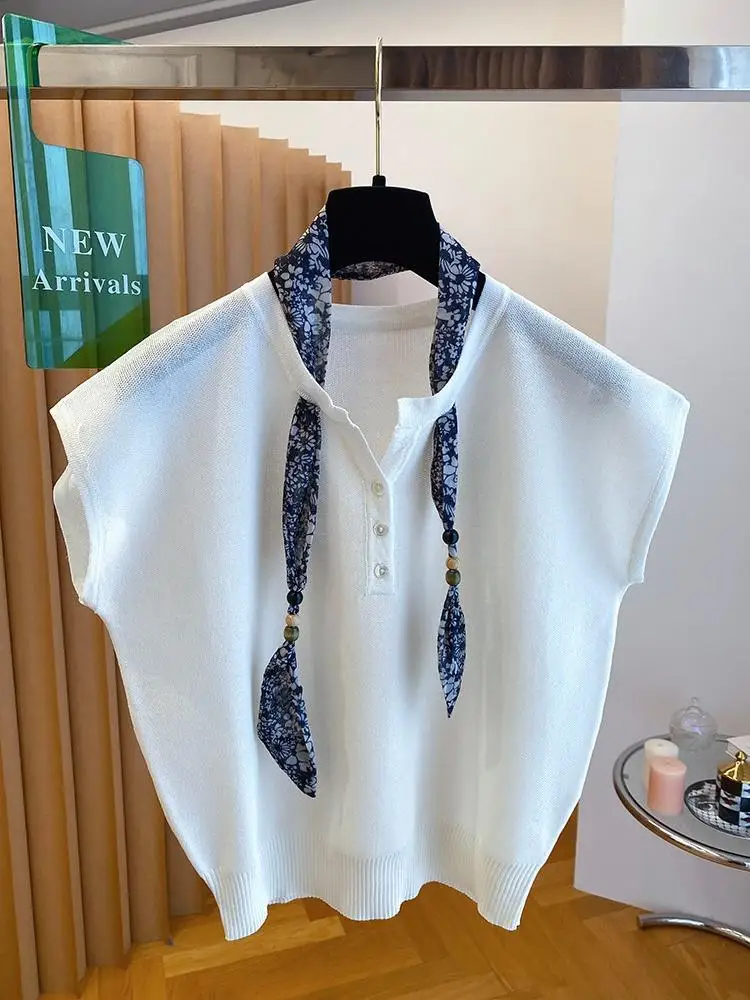 Summer Elegant Sleeveless Knitted Vest Women 2026 New Arrival Half Placket Button Design Loose Slim Casual Chic Tops