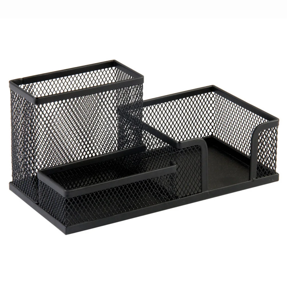 

Deask Storage Box Multifunctional Square-shaped Metal Mesh Pen Holder Pen Pencil Container (Black)