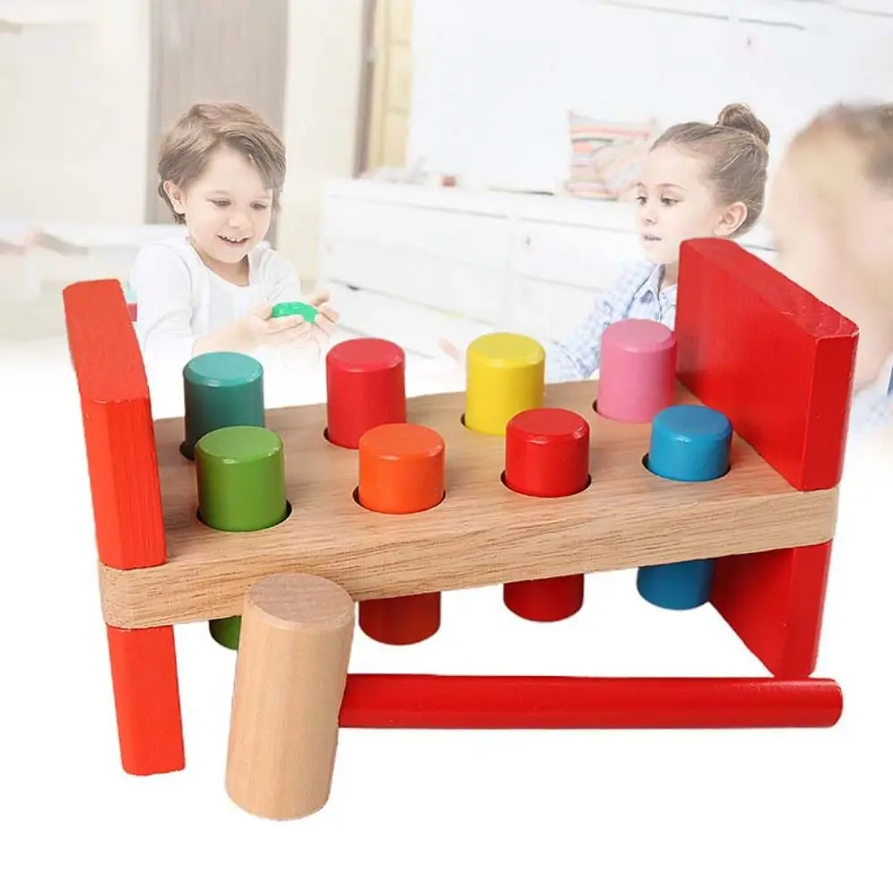 Fine Motor Training Wooden Hammer Toy Color Cognition Geometric Figure Montessori Toy Colorful Training Aid Early Education Toy