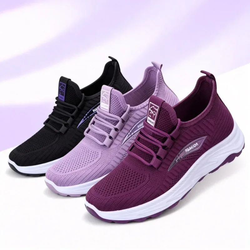 2026 Spring New Comfortable Walking Shoe Casual Light Sports Shoes for Middle-Aged Mothers Mesh Breathable Knit Women's Sneakers