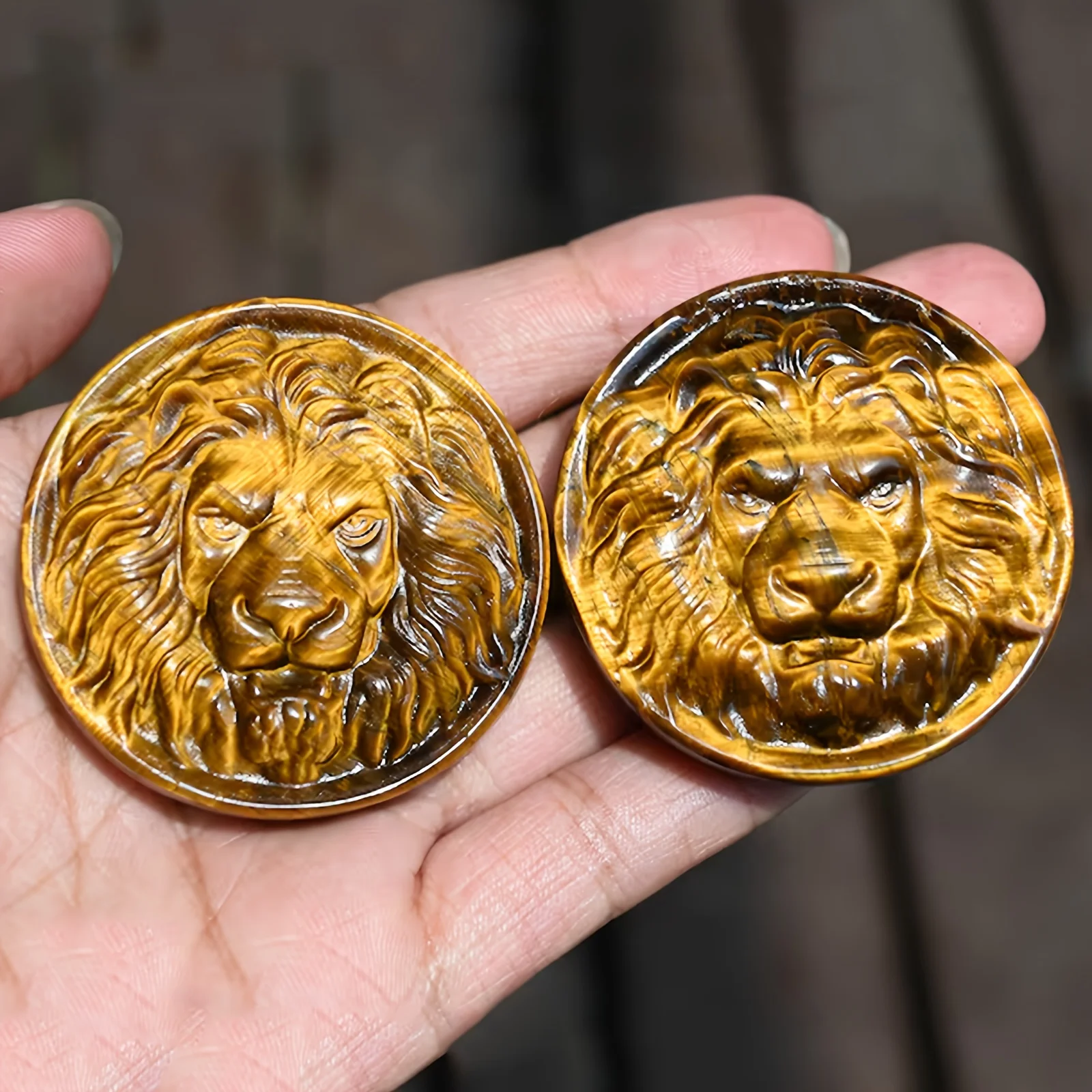 

Crystal Tiger Eye Stone Lion Head Disc Statue,Home Decoration, Gift Ornaments