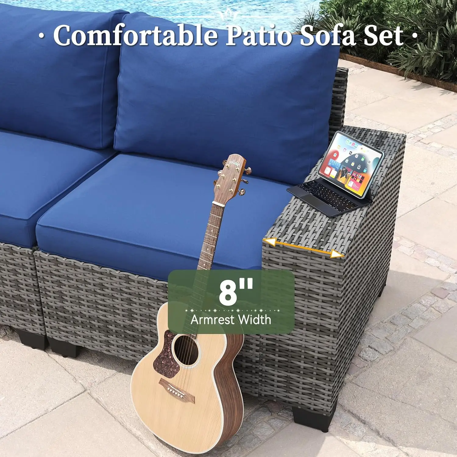 6 Piece Patio Furniture Set With Wide Armrests Wicker Rattan Outdoor Sectional Sofa Set With Coffee Table And, Customized