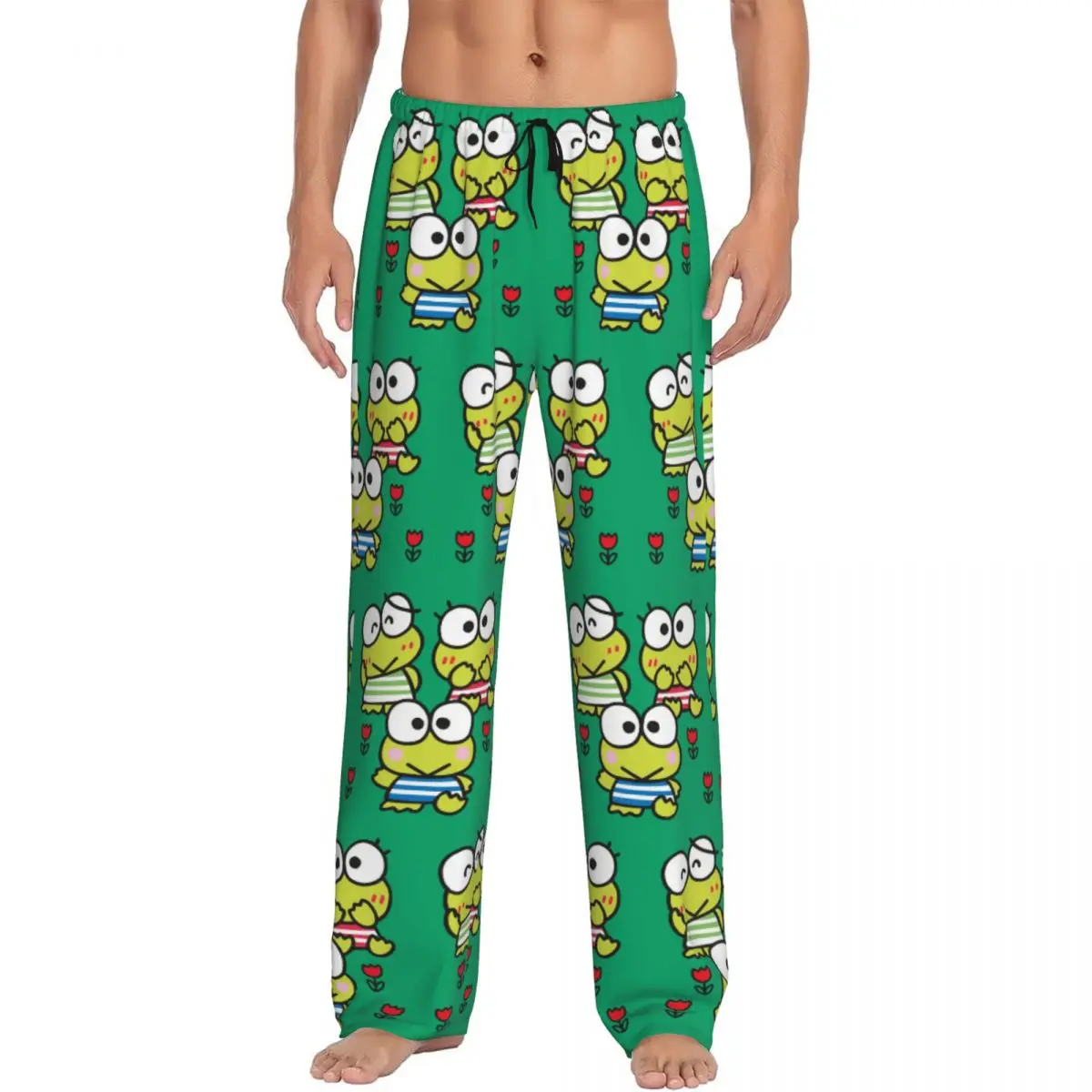 Custom Print Men's Keroppi Pajama Pants Cartoon Cute Sleepwear Sleep Lounge Bottoms with Pockets