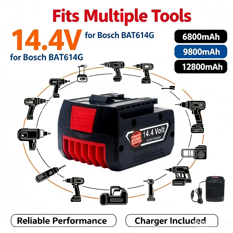 14.4V Original Power Battery for Bosch BAT614G, Complete with Supporting Charger, Long Service Life & Reliable Output