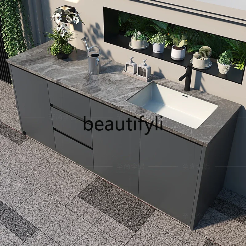 

Outdoor courtyard balcony waterproof and sunscreen aluminum alloy sink integrated wash basin cabinet combined bathroom cabinet