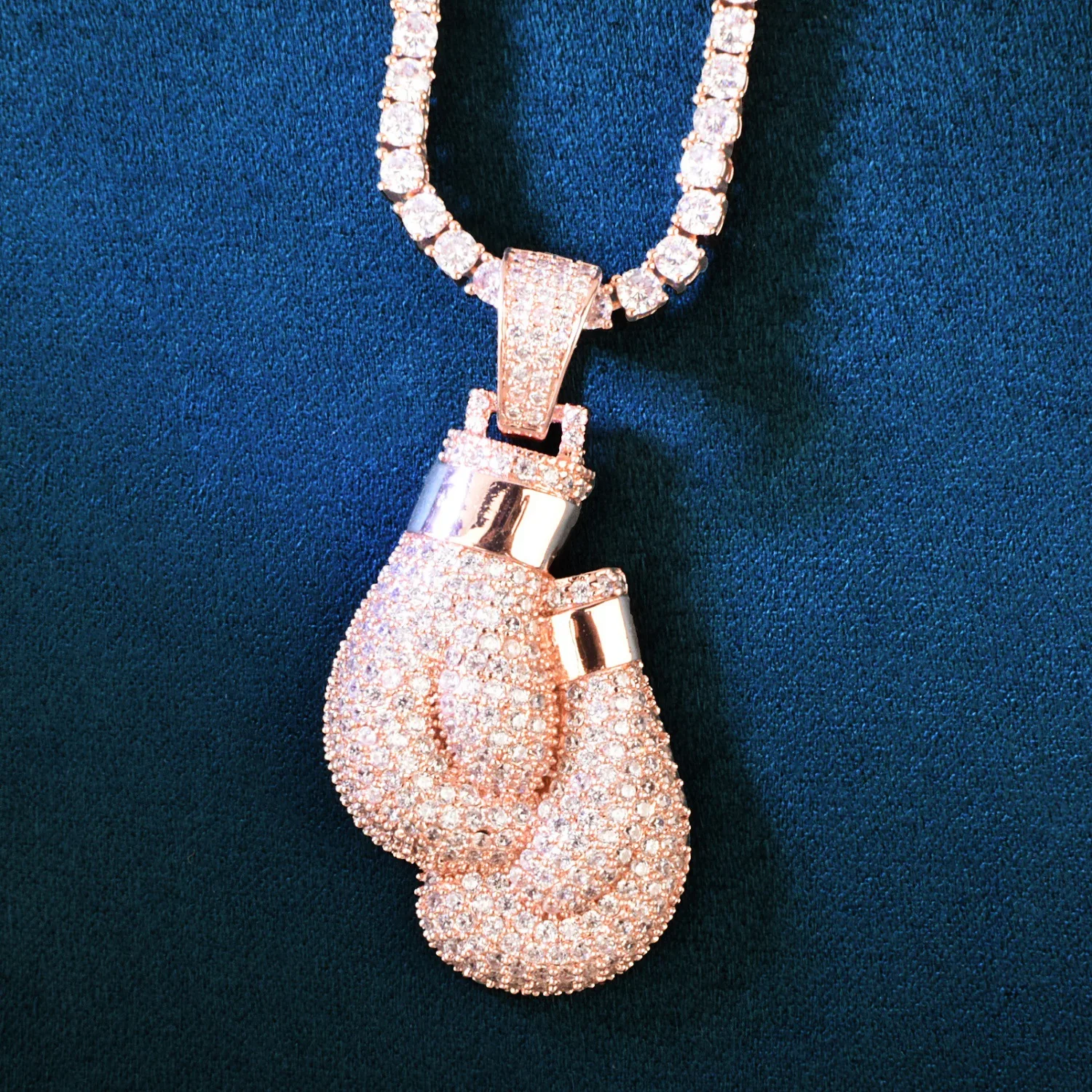 Boxing Gloves Pendant For Men Iced Out Zircon Copper Charm Gold Color HipHop Necklace Chain Fashion Rock Rapper Jewelry Gift