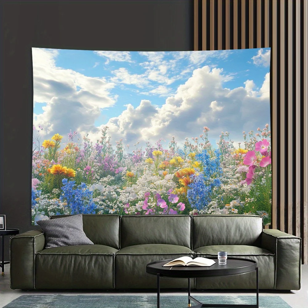 Flower Field and Cloud Theme Digital printing polyester wall hanging tapestry decorative Living room bedrooms background gift