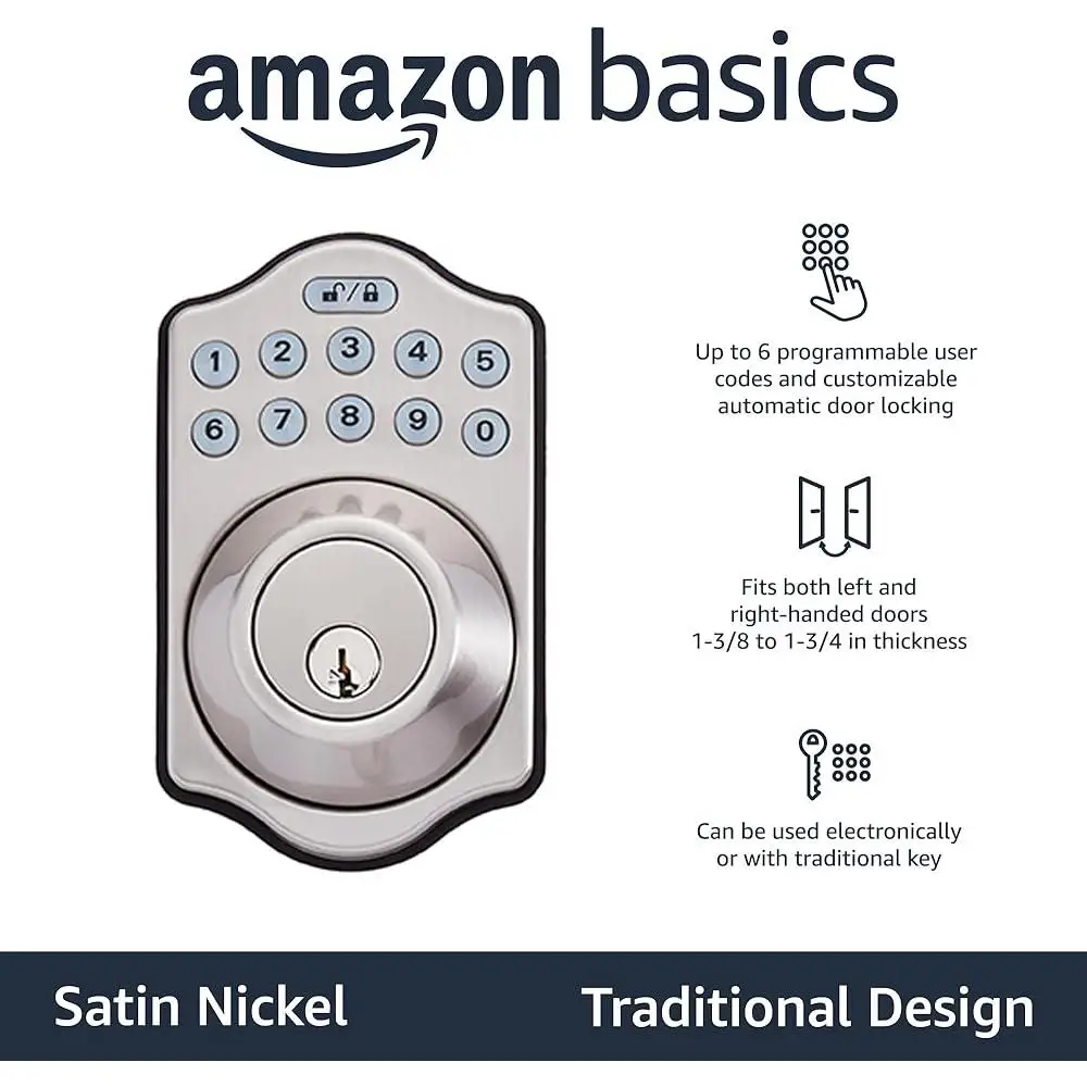 Keyless Electronic Keypad Deadbolt Lock with Key Entry 6 User Codes Automatic Locking Durable Home Security Solution
