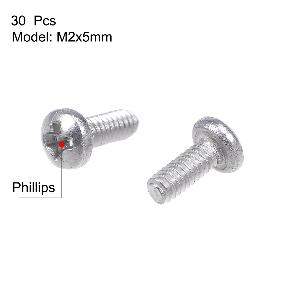 Uxcell 30/50/60/100pcs M1.6 M2 M2.5 304 Stainless Steel Phillips Cross Head Screws Pan Head Screw Fasteners Bolts Length 3-22mm