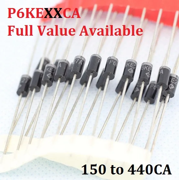 20PC P6KE150CA P6KE180CA P6KE200CA P6KE220CA P6KE250CA P6KE300CA P6KE400CA P6KE440CA 150/180/200/220/250/300/400/440CA Dioda TVS